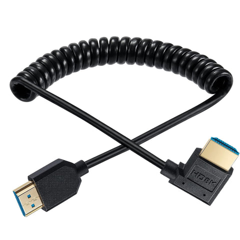 Qaoquda 8K HDMI Cable, 4Ft Coiled HDMI 2.1 Male to Male 90 Degree Angle Spiral Extender Cord, High Speed Supports 48Gbps 8K@60 for Camera, Camcorder, HD TV, PC and More (Right Angle)