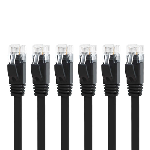 Yauhody CAT 6 Ethernet Cable 7ft 6-Pack Black, High Speed Solid Flat CAT6 Gigabit Internet Network LAN Patch Cords, Bare Copper Snagless RJ45 Connector for Modem, Router, Computer (7ft 6 Pack, Black)