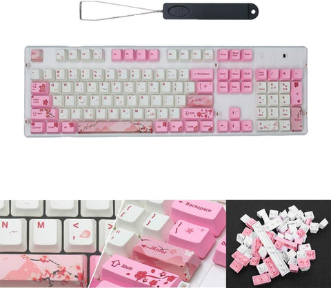 DIY PTB Keycaps Set,104pcs Heat Sublimation Keycaps with Keycap Puller,Pink Pattern Five-Sided Sublimation Custom Keycaps,Compatible with Mechanical Gaming Keyboard 60% Keyboard,OEM Profile Keycaps