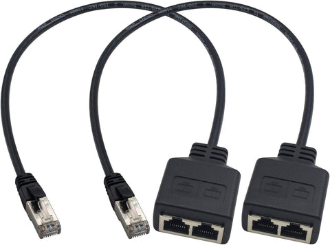 Duttek RJ45 Splitter Ethernet , RJ45 Ethernet Port Splitter, RJ45 1 Male to 2 Female Adapter for Ethernet Cat 5/CAT 6 LAN Ethernet Cable Extender Surf Online at The Same time 50cm/1.64 FT (1 Pair)