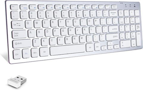 Keluowan Wireless Keyboard Slim USB 2.4GHZ Full Size Wireless Keyboards Ergonomic Design with Numeric Keypad for Computer Laptop Desktop PC Surface Smart TV and Windows XP/10/8/7, Silver