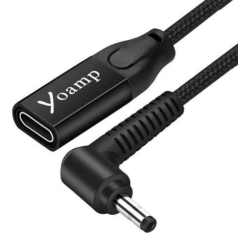 Yoamp Nylon Braided Female USB C Charge Cable for Lenovo Laptop Charger Adapter 19v 3.42a 65w 4.0 * 1.7mm Tip, Adapter Power Cord for Lenovo IdeaPad 330 330s 530s S530