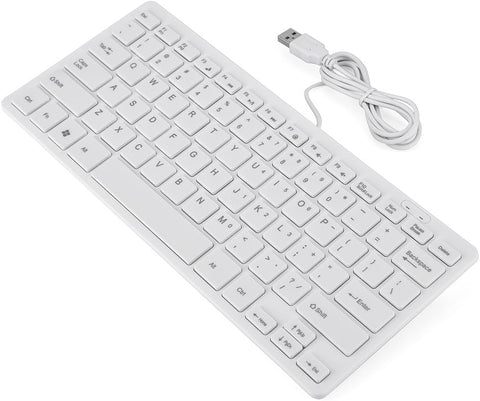 Oumij Wired Keyboard 78 Keys with Laser Engraving Cap Mini Universal Ultra Thin with USB Cable Ultra Slim Keyboard for Desktop Computer Laptop PC(White)