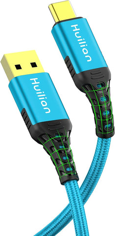 Type C Cable (1 Pack). USB-A to USB-C Date Cable,3A Fast Charging,Nylon Braided USB C Cable for Samsung Galaxy S20/10/9, Note10/9, LG V20/50 G8, Google Pixe and Other USB C Devices. (Cyan, 10FT)