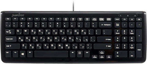 Perixx PERIBOARD-208B HE, Wired USB Compact Keyboard - 15.28x5.39x0.91 Inches with Number Pad - Glossy Black - Hebrew Layout