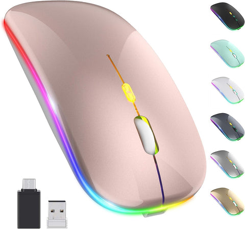 ?Upgrade? LED Wireless Mouse, Slim Silent Mouse 2.4G Portable Mobile Optical Office Mouse with USB & Type-c Receiver, 3 Adjustable DPI Levels for Notebook, PC, Laptop, Computer, MacBook (Rose Gold)