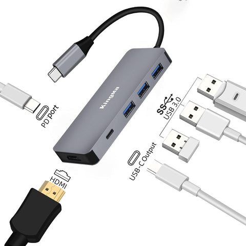 USB C Hub 6 in 1 Laptop Docking Station USB to HDMI Multiport Adapter with 3 USB 3.0 Ports, 1 USB-C Port and 1 PD Port Compatible for Windows, Mac and Linux