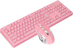 Pink Keyboard and Mouse Combo,2.4GHz Wireless Rechargeable White Backlit Keyboard and 2400DPI Optical Gaming Mouse Set for Gamer Notebook PC (Pink-Square Keycap)