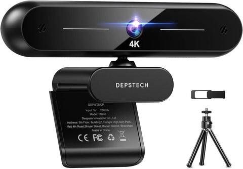 DEPSTECH 4K Webcam, DW40 Webcam with Microphone Autofocus HD Web Camera with Sony Sensor, Privacy Cover & Tripod, Plug and Play USB 8MP Camera Computer Streaming Webcam for Laptop PC/Video Call/Zoom