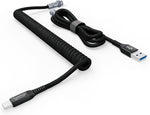 Typestyle Coiled Keyboard Cable - Coiled USB C Cable for Mechanical Keyboards - Aviator Cable Keyboard Accessories - Braided USB C Cable for Gaming Mechanical Keyboard (Black)