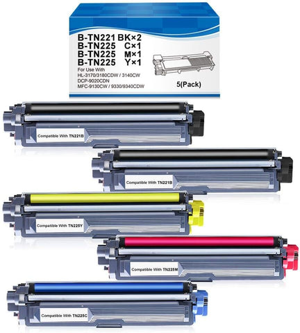 GALADA Compatible Toner Cartridge Replacement for Brother TN221 TN225 TN-221 TN-225 for DCP-9020CDN HL-3140CW HL-3170CDW HL-3180CDW MFC-9130CW MFC-9330CDW MFC-9340CDW (2BCMY 5 Pack)