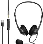 Laptop and Phone Headset with Microphone Combo USB and Audio Jack for Computer, PC, iPhone, Samsung, Zoom, Skype, Video Conference Calls, Lightweight Headphones with Mute Button