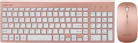 Wireless Keyboard and Mouse Combo, Haricset Full-Sized Ultra-Compact 2.4G Stable Connection Keyboard with Number Keypad and Adjustable DPI Mouse for Windows, Mac OS Office Computer (Rose Gold)