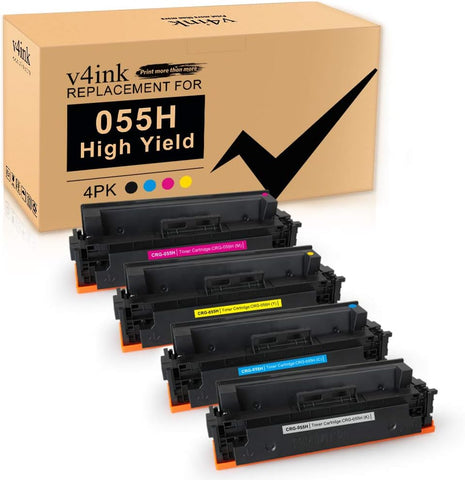 v4ink [CHIP Included High-Yield Compatible Toner Replacement for Canon 055H CRG-055H (4-Pack, K/C/M/Y) Work with imageCLASS LBP660 LBP664 MF740 MF741 MF743 MF745 MF746 Printers