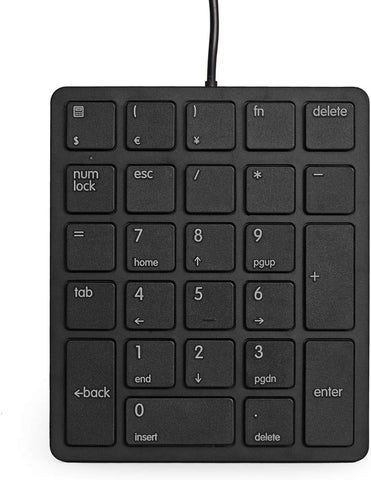 Qisan Numeric Keypad Wired Numpad 26 Keys Mini Slim External Portable Keypad for Banking, Financial Securities(Black)