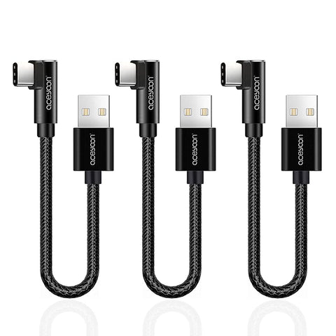 aceyoon [3 Pack] 90 Degree USB C Cable 0.6ft Short Right Angle Type C Charger Braided USBC to USB A 20cm L Shape Charging and Data Sync Cord Compatible for S10 S9 S8, P40 P30 P20, Mate 30/20, Pixel