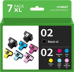 ICOMJET 7 Pack HP02 Compatible Ink Cartridge Replacement for HP 02 Use for HP Photosmart C5180 C7280 C6280 C6180 D7360 D7460 8250 C7200 Printer