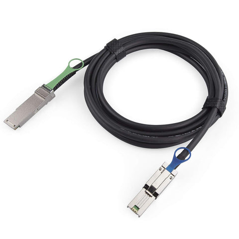 QSFP (SFF-8436) to MiniSAS HD SFF-8088 DDR Hybrid SAS Cable, External Mini SAS Copper Passive Cable for NetApp, 100-Ohm, 30AWG, 0.5-Meter(1.65ft)