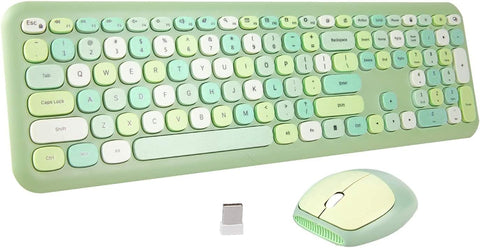 Dedeo Wireless Keyboard and Mouse Combo,USB Green 110 Keys Compact Full Size Colorful Keyboard and Mouse Set, 2.4Ghz Noise-reducing Ultra-Quiet Keys, Ultra-Thin Sleek?for Windows, PC, Laptop, Desktop