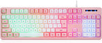 DOBE FOMIS ELECTRONICS 104 Gaming Keyboard USB Wired Keyboard, Quiet Ergonomic Water-Resistant Feeling Keyboard, Rainbow LED Backlit Keyboard for Desktop, Computer, PC, (White & Pink)