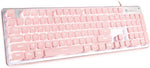 LANGTU Computer Keyboard, Backlit LED Pink Keyboard for Office, All-Metal Panel USB Wired Membrane Keyboard, 25 Keys Anti-ghosting Laptop Keyboard 104 Keys