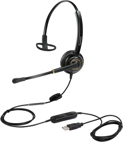 USB Headset with Microphone Noise Cancelling for PC, Computer Laptop Headphone with Mic In-Line Control for Office Softphones Teams Business Skype Zoom Conference Calls Online Course Voice Recognition