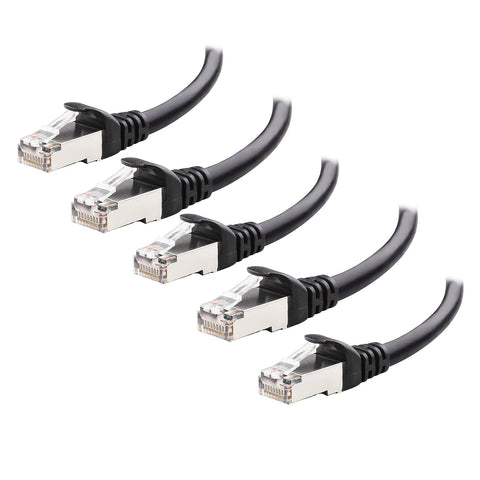 Cable Matters 10Gbps 5-Pack Snagless Short Shielded Cat6A Ethernet Cable 5 ft (SSTP, SFTP Shielded Ethernet Cable, Shielded Cat6 Cable, Cat 6 Shielded Network Cable) in Black