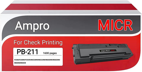 Ampro MICR Pantum PB-211 MICR Toner Cartridge for Check Printing. for Use in Pantum P2200, P2500W M6552NW, M6602NW M6550, M6600 Series Printers (Cartridge Prints1600 Pages)