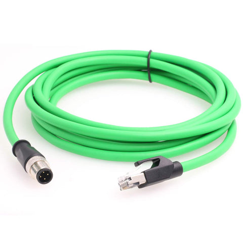 Eonvic M12 4 Pin D-Code to RJ45 Gigabit Cognex Industrial Camera Network Cord CAT5 Shielded Cables (Green, 2M)