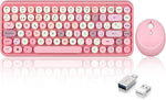 Perixx PERIDUO-713 ES Set de ratón y Mini Teclado inalámbrico 2.4 GHz - Teclas Retro Redondas - Rosado Pastel - Español QWERTY