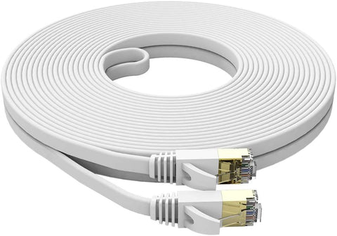 Cat 7 Ethernet Cable 50 ft Shielded - Solid Flat Internet Network Computer Patch Cord, Faster Than Cat5e/Cat5/cat6 Network, Slim Cat7 High Speed LAN Wire with Rj45 Connectors for Router, Modem