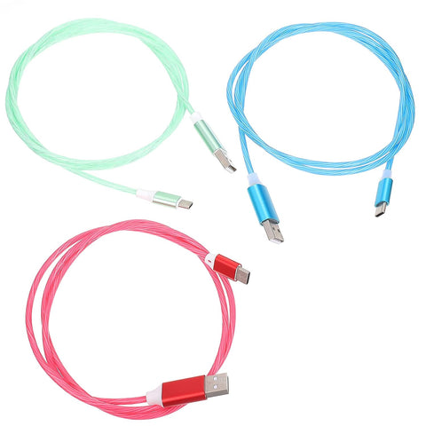 Hemobllo 3Pcs LED TypeC Chargers Cables Flowing Charging Cables Phone Charging Cord Lamp Charging Wire String (Blue Red Green)