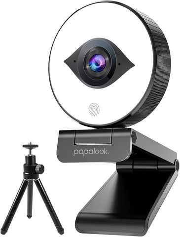 papalook 60FPS 1080P Webcam with Ring Light, Auto-Focus with Tripod, PA552 Pro Full HD Streaming Web Camera with Dual Microphones, Plug and Play for PC Mac Laptop Desktop Computer Online Conference