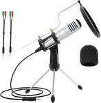 MSIZOY Condenser Microphone 3.5mm,Plug and Play Podcast Recording Microphone Computer PC Mic with Stand for Phones Mac Laptop Desktop Windows for Singing/Gaming/Broadcast/Music/YouTube/Skype(Silver)