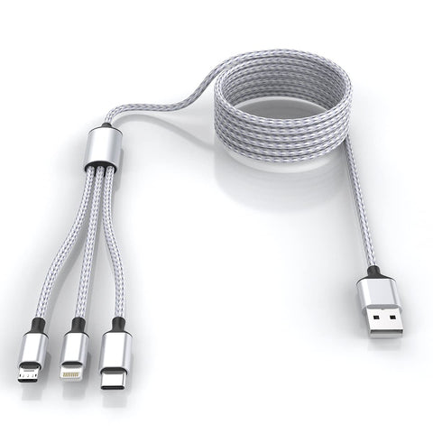 Multi 3 in 1 USB Long iPhone Charging Cable, 1.8M/5.9Ft Nylon Braided Universal Phone Charger Cord USB C/Micro USB/Lightning Connector Adapter for Android/Apple/Samsung/LG/Pixel/Huawei/XiaoMi(Gray)