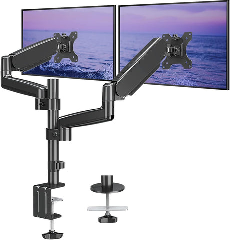 MOUNT PRO Dual Monitor Mount for 13-32" Computer Screen, Height Adjustable Gas Spring Monitor Arm for 2 Monitors, Heavy Duty Monitor Stand Holds up to 17.6lbs Each, VESA Mount 75x75/100x100