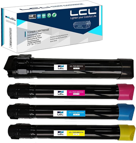 LCL Compatible Toner Cartridge Replacement for Xerox WorkCentre 7525 7835 7845 7530 7535 7545 7556 7830 7845 7855 6R01513 006R01513 006R01516 006R01515 006R01514 (4-Pack Black Cyan Magenta Yellow)