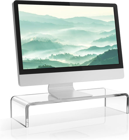 Elavain Heavy Duty Clear Acrylic Monitor Stand Riser | Great Monitor Riser, Computer Stand, PC Monitor & Printer Stand | Desktop Organizer, Laptop Desk Accessories & Workspace Organizers/Length 21 in