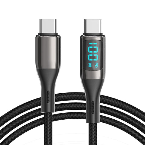 USB C Cable 100W 5A PD Fast Charging with LED Display Wattage 4ft Nylon Braided 480Mbps Data Transmission for MacBook Pro Quest PS5 and More Type C Device