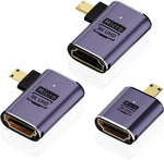 AreMe 8K Micro HDMI to HDMI Adapter (3 Pack), 90 Degree Left and Right Angle Micro HDMI Male to HDMI Female Cable for Sony A6000, Raspberry Pi 4, GoPro Hero 7 and Other Sport Camera