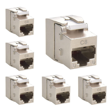 Beszin Cat.8 RJ45 Tool Less Shielded Keystone Jack, Ethernet Cable Jack, 22AWG-24AWG, 40Gbps, 2000MHz, 2GHz, Easy Termination, Tool Free (6-Pack)