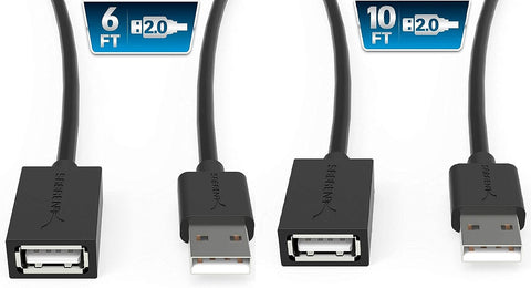 SABRENT USB 2.0 Extension Cable A Male to A Female [Black] 10 Feet + USB 2.0 Extension Cable A Male to A Female [Black] 6 Feet