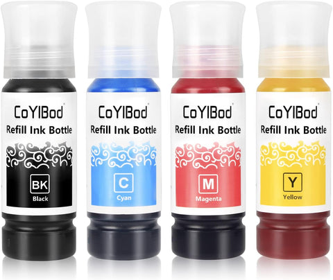 CoYlBod Dye Refill Ink Bottle Compatible T502 T512 T522 USE with ET-2720 ET-2800 ET-2803 ET-2850 ET-3850 ET-4700 ET-4750 ET-4760 ET-15000 Printer Black, Cyan, Magenta, Yellow (NOT Sublimation Ink)