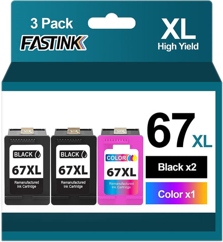 67 XL 67XL Ink Cartridge Black Color Combo Pack,Replacement for HP 67 XL 67XL HP67 for HP Envy 6000 6055e 6055 Envy Pro 6455e 6455 DeskJet 4155 4155e 4100 2700 2755e 2755 Printer(2 Black, 1 Tri-Color)