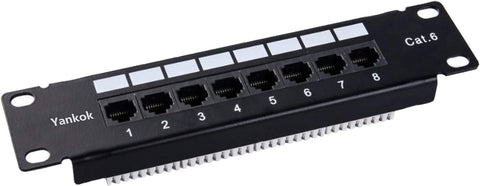 Yankok [CAT6 8 Port Patch Panel] Supports Back CAT5/5e Unshielded with Coded T568A/B Wiring for RJ45 Network Cables Rack/Wall Mount 1U (Come with Mini Punch Down Tool)