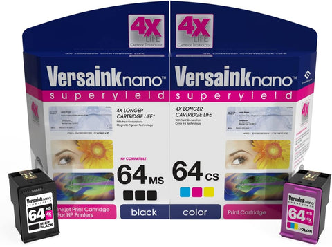 VersaInk-Nano 64 MS MICR Black Ink Cartridge for Check Printing & VersaInk-Nano 64 CS Tri-Color Ink Cartridge Pack (64 Combo), Cyan