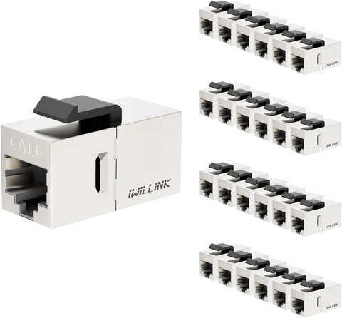 iwillink Cat6 Coupler RJ45 Cat6 Shielded Coupler 25-Pack, Ethernet Coupler, Female to Female Cat6 Keystone Jack, STP Keystone Insert Inline Coupler, Silver