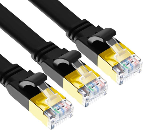 Yauhody CAT8 Ethernet Cable 6ft 3 Pack, Flat CAT 8 Cable, Faster than CAT7/CAT6/CAT5e, High Speed 40Gbps 2000MHz SFTP Network LAN Patch Cable with RJ45 for Gaming, PC, Router, Modem (6ft/3 Pack/Black)