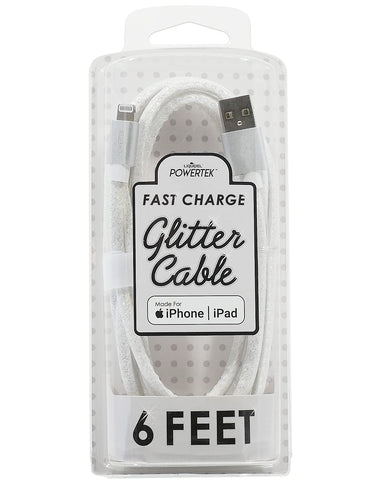 LIQUIPEL Powertek Glitter MFi Certified Charger Compatible for Apple iPhone, iPad, 6ft Cable, Lightning to USB Cable Cord, Fast Charging Lightning Cable (White)