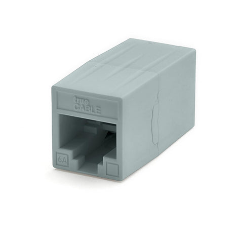 trueCABLE Cat6A Inline Coupler, Unshielded (UTP), PoE++ (4PPoE), UL Listed, ETL Verified, ANSI/TIA 568-2.D Cat 6A Performance Compliant, Female to Female RJ45 Couplers, Gray, 6 Pack